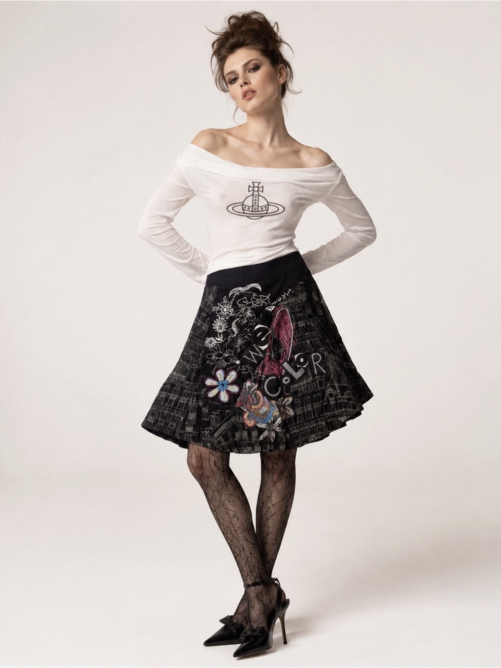 VTG Y2K 90s Desigual Woman Black Patch Asymmetrical Skirt XS Grunge Whimsigoth